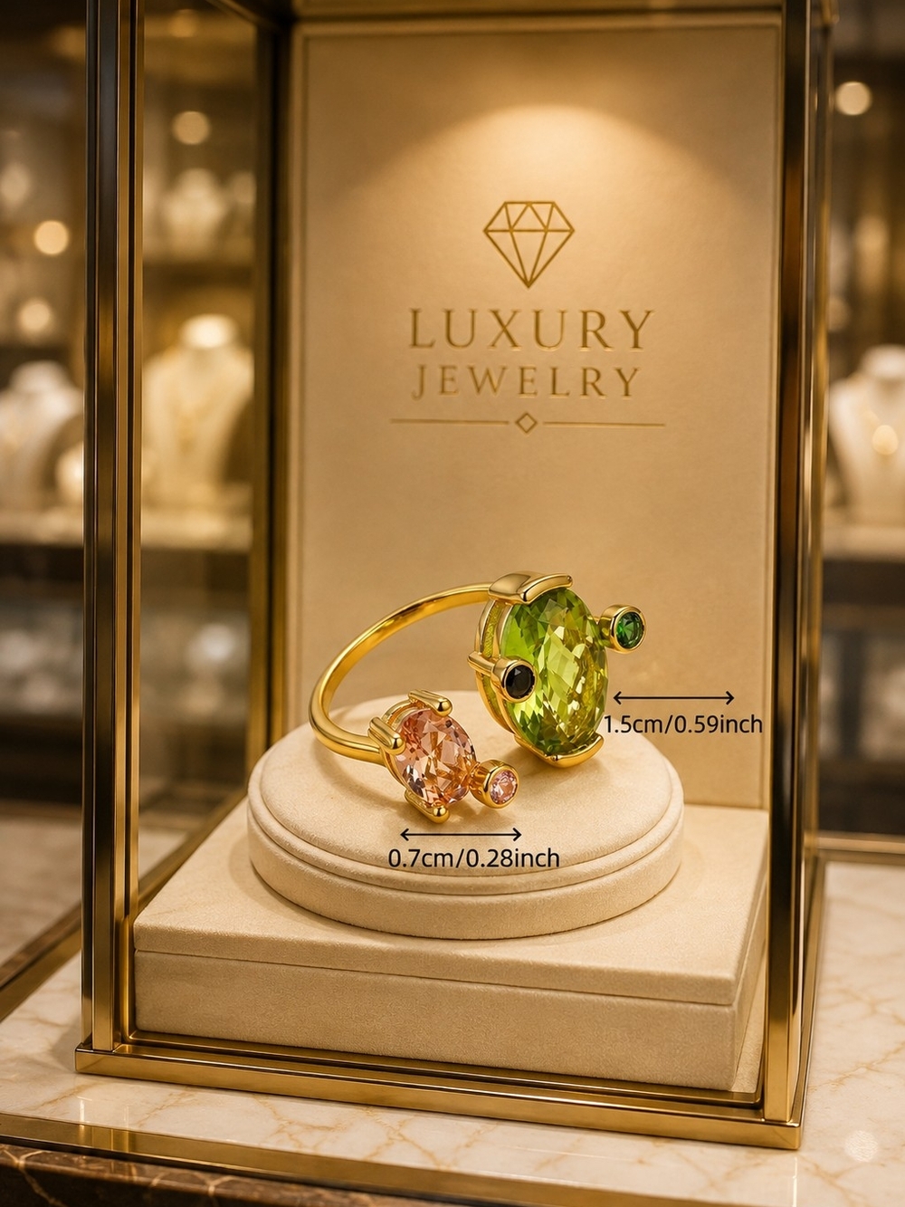 Luxury Gold Ring with Green and Pink Gemstones - Picture 4 of 6